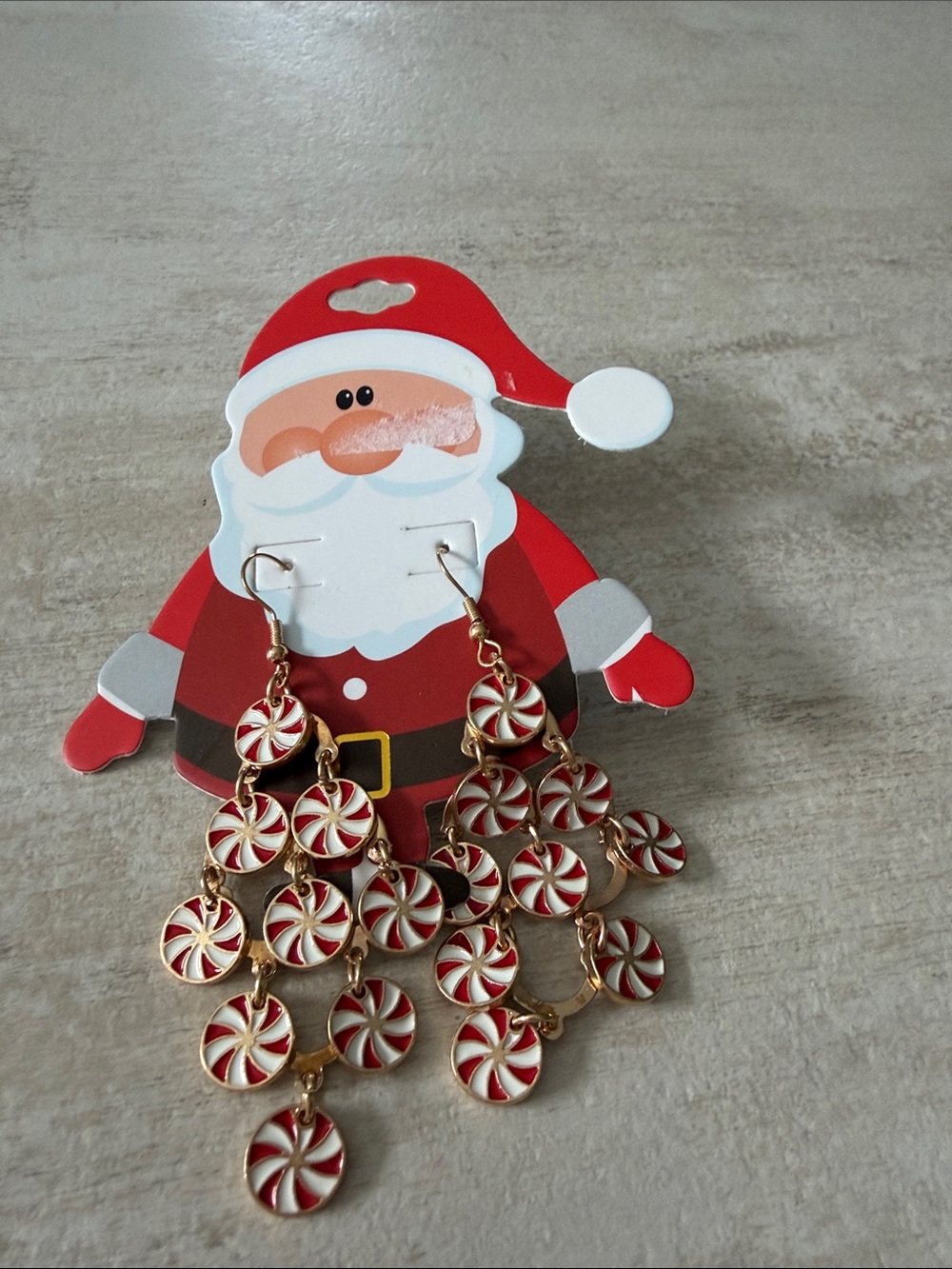 Gold-Tone Red & White Peppermint Cascade Earrings - Festive Drop Style